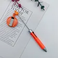 Premium orange retractable 4-color ballpoint pen with built-in badge reel clip - 1.0mm Bullet Tip / Fluorescent Orange