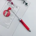 Retractable red four-color ballpoint pen featuring a convenient badge reel clip design - 1.0mm Bullet Tip / Fluorescent Red