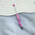 Handmade pink cream glue ballpoint pen with creative 3D floral DIY patterns - Fluorescent Rose Red