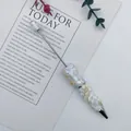 DIY ballpoint pen with white crushed stone and heavy bead work detailing - White