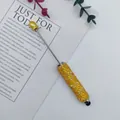 Sparkly yellow rhinestone beadable stylus pen with silver rod for DIY stationery gifts. - 1.0mm Tip / Amber Yellow (12)