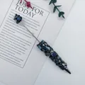 Handmade DIY ballpoint pen fully covered in natural-style blue and grey crushed stones - Black