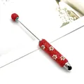 Red rhinestone beadable stylus pen with white daisy floral patterns for touch screens - Red