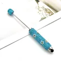 Light blue rhinestone stylus pen with white daisy flower pattern design - Light Blue