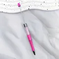 Elegant pink DIY crystal bead pen featuring a clear barrel and sleek metallic rod - Fluorescent Rose Red