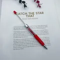 Elegant red DIY crystal beaded ballpoint pen with metallic rod and sparkling crystal filler - Fluorescent Red