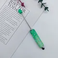 Elegant handmade green glitter crystal stylus pen with a sparkling diamond textured handle - 1.0mm Tip / Pale Green (37)