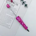 Exquisito bolígrafo artesanal DIY totalmente incrustado con piedras trituradas rosas - Rosa rojo