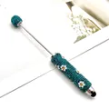 Elegant teal rhinestone beading pen with daisy patterns and touch screen stylus tip - Royal Blue