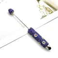 Elegant purple full-rhinestone touch screen stylus pen featuring daisy pattern - Purple