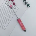 Pink sparkling beaded pen with iridescent rhinestones and long metal tip - 1.0mm Tip / Pink (65)