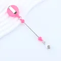 Pinkfarbener ausziehbarer Ausweishalter mit Perlen, Metallclip und PVC-Gurt für Ausweise - Einzelverpackung / Fuchsia