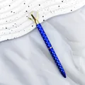 Elegant blue polka dot ballpoint pen topped with a large sparkling crystal diamond - Blue