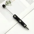 Handmade black beadable pen with sparkling daisy rhinestone patterns for DIY gift - 1.0mm Bullet Tip / Black