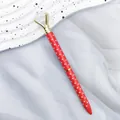 Elegant red ballpoint pen featuring white polka dots and a sparkling large crystal diamond top - Red