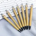 Sustainable natural bamboo ballpoint pens featuring sleek silver metal clip and tip - Blue Ink (Natural Wood)