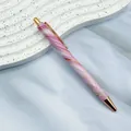 Elegant pink marble pattern metal ballpoint pen with rose gold trim for smooth writing - 1.0mm Bullet Tip / Pink