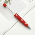 Elegant red DIY beaded ballpoint pen featuring sparkling rhinestone daisy flower designs - 1.0mm Bullet Tip / Red