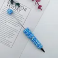 Handgefertigter blauer Perlenstift mit Schleifen und Kristallen als Valentinsgeschenk - Saphirblau