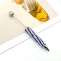 Zebra-gestreifter Stift mit blauen und weißen Strasssteinen zum Selbermachen - Weißer Strass - Blaues Zebramuster / Kugelspitze 1.0