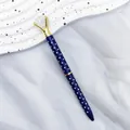 Eleganter blauer gepunkteter Kugelschreiber mit großem funkelndem Diamant-Aufsatz - Schwarz