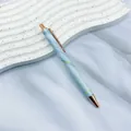 Elegant blue marble pattern metal ballpoint pen with rose gold accents for writing - 1.0mm Bullet Tip / Blue
