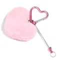 Cute pink plush heart keychain with a matching heart-shaped metal carabiner charm - Pink