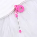 Pink candy-colored silicone straw charm accessory with DIY bead and silver metal rod - Fluorescent Rose Red