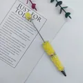 Handmade yellow rhinestone beaded ballpoint pen featuring sparkling bubble beads details - Yellow