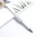 Elegant DIY beadable ballpoint pen featuring white iridescent sequin barrel decoration. - White