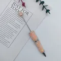 Sparkling beadable ballpoint pen with peach mermaid pearl beads and star accents - Light Orange