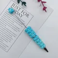 Eleganter himmelblauer DIY-Perlenstift mit flauschigem Herz und Strasssteinen - 1,0mm Kugelkopf / Macaron Blau