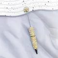 Eleganter gelber Kugelschreiber mit Perlen und bunten Strasssteinen Verzierungen - 1,0mm Kugelkopf / Gelb
