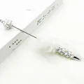 Cute ballpoint pen with pearls, rhinestones and a white fluffy pom-pom - White