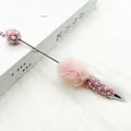 Handmade cute pink pearl rhinestone ballpoint pen with soft faux fur pom pom decoration - Pink