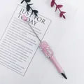 Elegant pink DIY beaded ballpoint pen decorated with white pearls and sparkling crystals - Khaki Light Pink