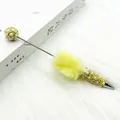 Cute yellow ballpoint pen with pearls, rhinestones, and soft yellow faux fur pom-pom - Yellow