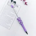 Purple handmade beaded ballpoint pen decorated with crystals and pearls - Morandi Purple