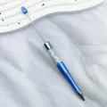 Blue beadable ballpoint pen with colorful star sprinkles and metal rod for DIY beads - 1.0mm Bullet Tip / Morandi Blue