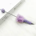 Elegant purple rhinestone ballpoint pen decorated with pearls and soft faux fur pom-pom - Light Purple