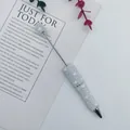 Iridescent mermaid bead ballpoint pen with white heart accents in elegant white finish - 1.0mm Bullet Tip / White