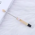 Bolígrafo de cuentas con cara sonriente beige y eje de metal para manualidades DIY - Beige Caqui (68)