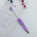 Purple beaded ballpoint pen featuring mermaid bubble beads and cute heart accents for gifts - 1.0mm Bullet Tip / Light Purple
