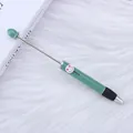 Lindo bolígrafo de cuentas verde con deslizador de carita sonriente y barril de metal - Verde Caqui (69)