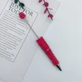 Sparkling pink bubble beaded ballpoint pen with chic metal accents and aesthetic design - 1.0mm Bullet Tip / Red