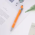 Premium orange aluminum click ballpoint pen featuring a built-in stylus for touchscreens - 1.0mm Bullet Tip / Orange