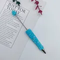 Elegant blue beaded ballpoint pen featuring mermaid bubble beads and heart motifs - 1.0mm Bullet Tip / Macaron Blue