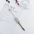 Elegant gold DIY beaded ballpoint pen decorated with white pearls and rhinestones - 1.0mm Bullet Tip / Gold