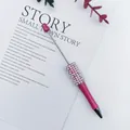 Pink pearl and rhinestone beaded ballpoint pen with a stylish decorative crystal top - 1.0mm Bullet Tip / Pearlescent Rose Red