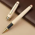 Elegant natural wood rollerball business pen with gold accents shown on a leather surface - Maple Wood Gel Pen